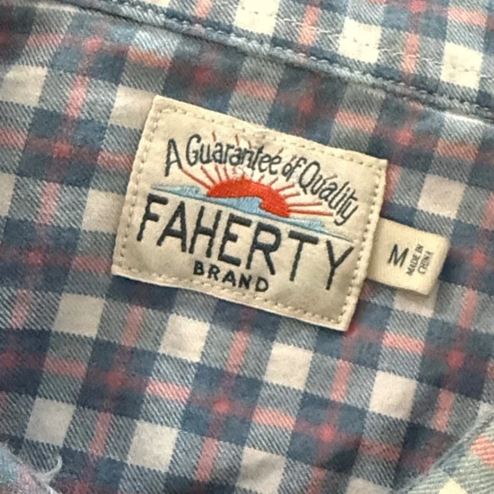 Faherty Button Down Shirt Mens Size M Blue Gingham Excellent Indigo Cotton